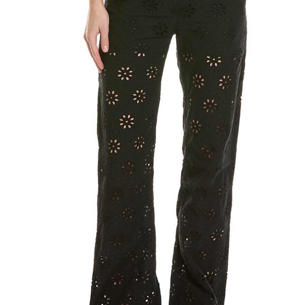 New Collection black eyelet flare pants with elastic waist
